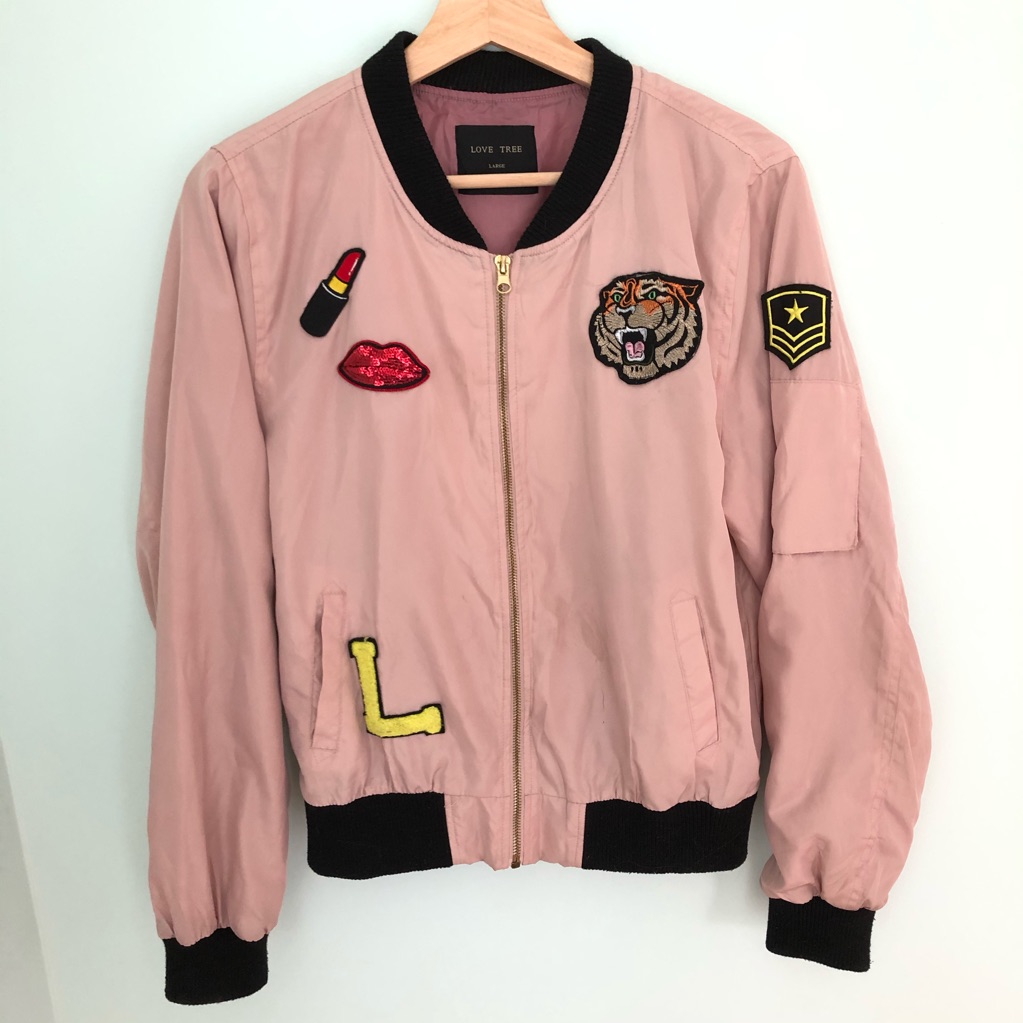 Pink Patch Bomber Jacket